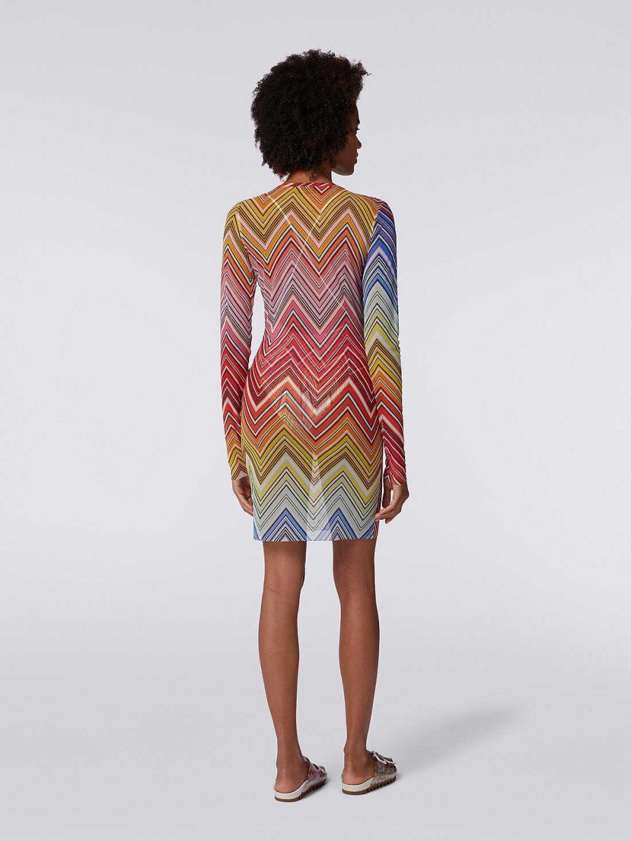 Donne Missoni Abbigliamento Da Spiaggia | Abito Da Mare In Tulle Con Stampa Zig Zag Multicolore