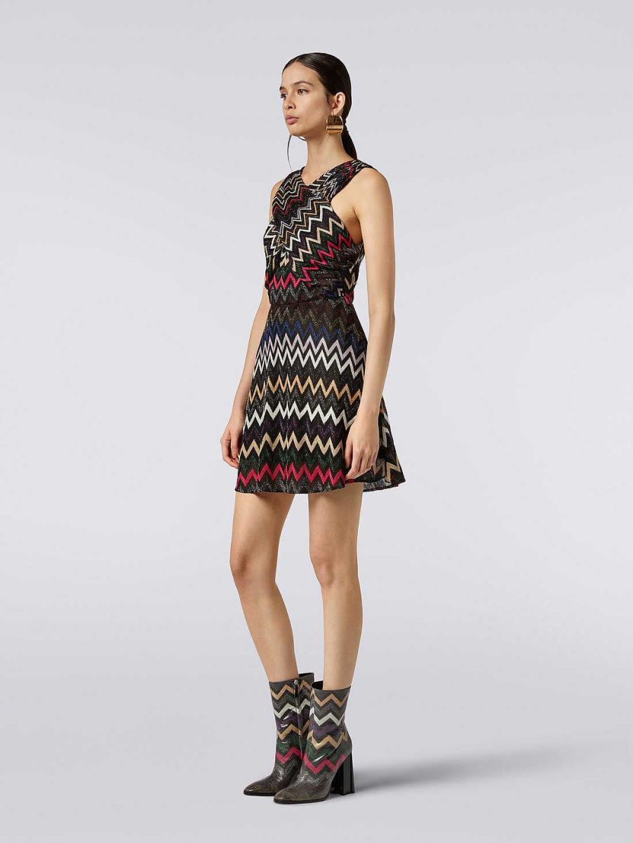 Donne Missoni Vestiti | Miniabito A Fantasia Zig Zag Con Scollo Incrociato Multicolore