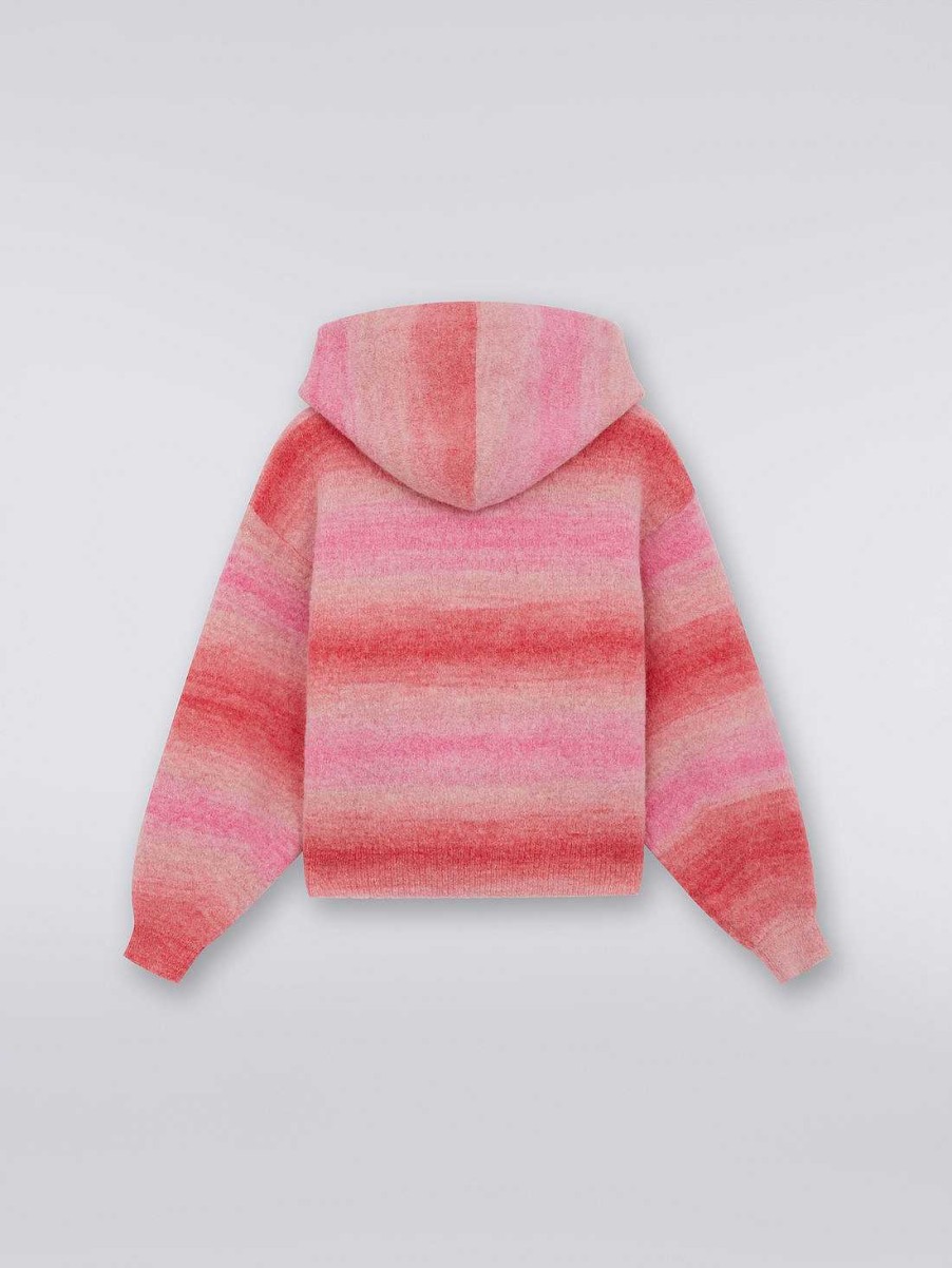 Ragazza (4-14 Anni) Missoni | Pullover Con Cappuccio In Misto Lana Rigata Rosa