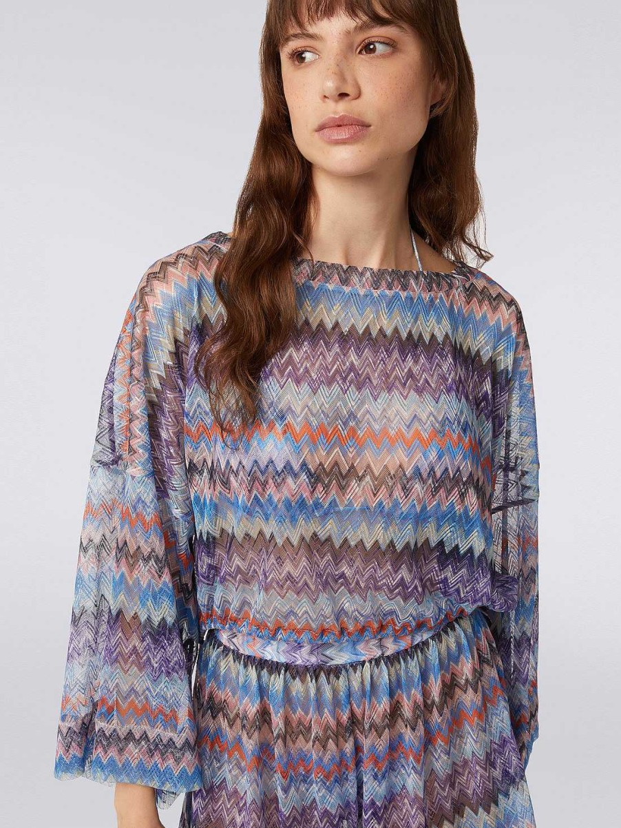 Donne Missoni Abbigliamento Da Spiaggia | Sa Copricostume In Tulle Di Viscosa Chevron Blu