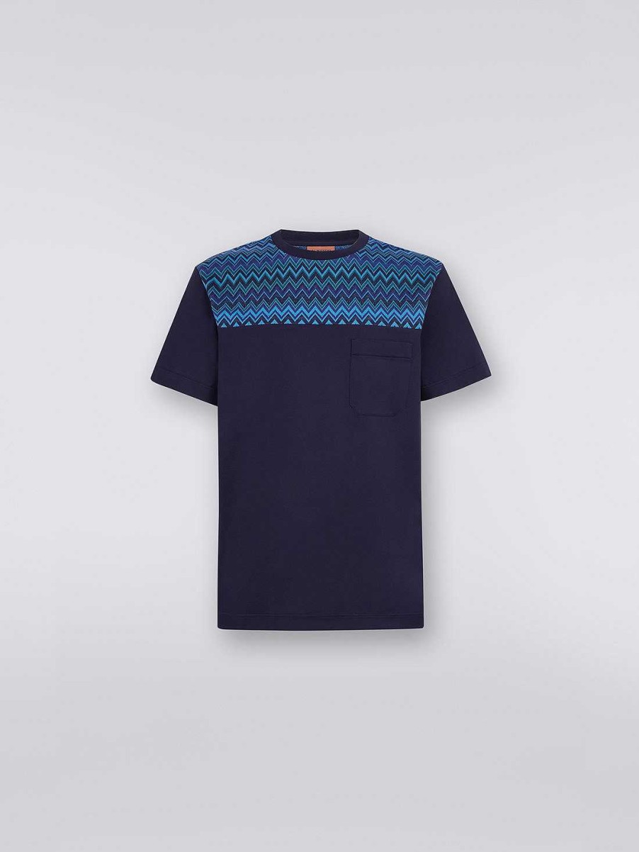 Uomini Missoni Polo E Magliette | T-Shirt In Jersey Di Cotone Con Inserto A Zig Zag Blu