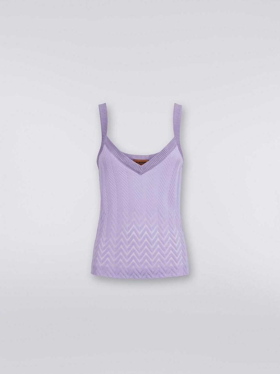 Donne Missoni T-Shirt E Top | Canotta In Chevron Di Misto Cotone E Viscosa Viola