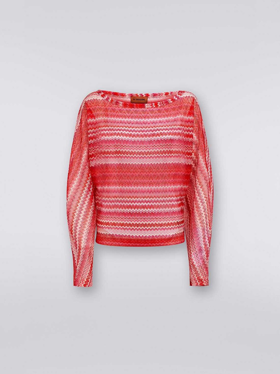 Donne Missoni Abbigliamento Da Spiaggia | Blusa Copricostume A Zig Zag Con Scollo A Barchetta Rosa