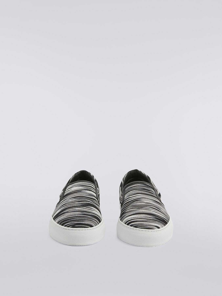 Uomini Missoni Scarpe | Sneaker Slip-On Con Tomaia In Tessuto Fiammato Bianco, Nero E Grigio