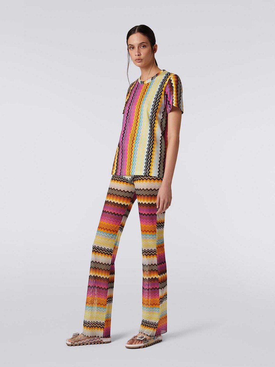 Donne Missoni T-Shirt E Top | T-Shirt Girocollo In Jersey Di Cotone Fantasia Multicolore