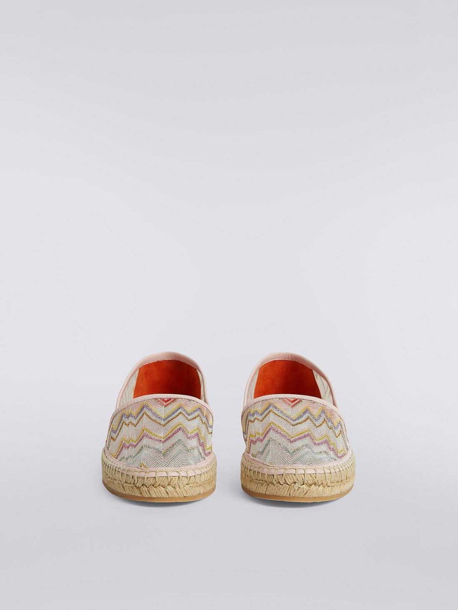 Donne Missoni Scarpe | Espadrillas Piatte Con Tomaia In Maglia Effetto Pizzo Con Lame Multicolore