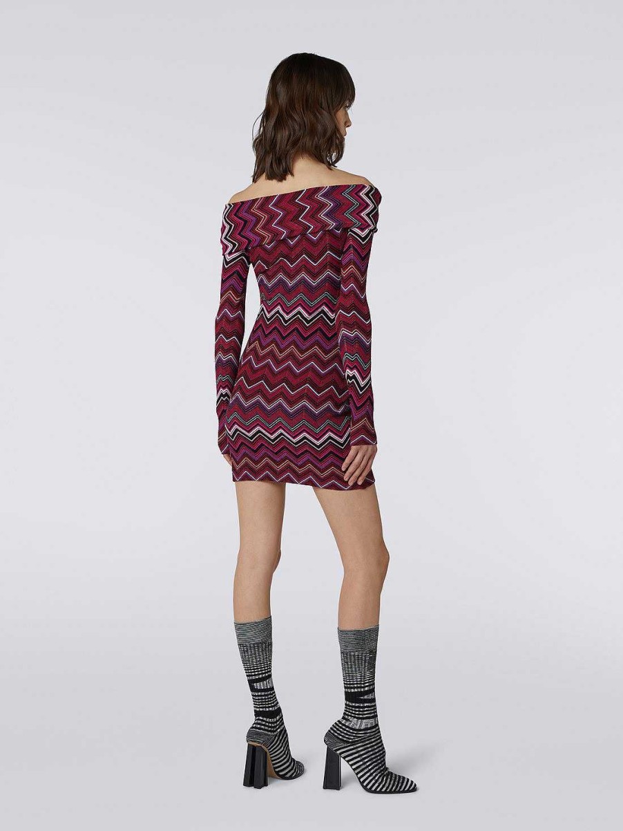 Donne Missoni Vestiti | Miniabito In Viscosa Chevron Con Scollo Bardot Multicolore