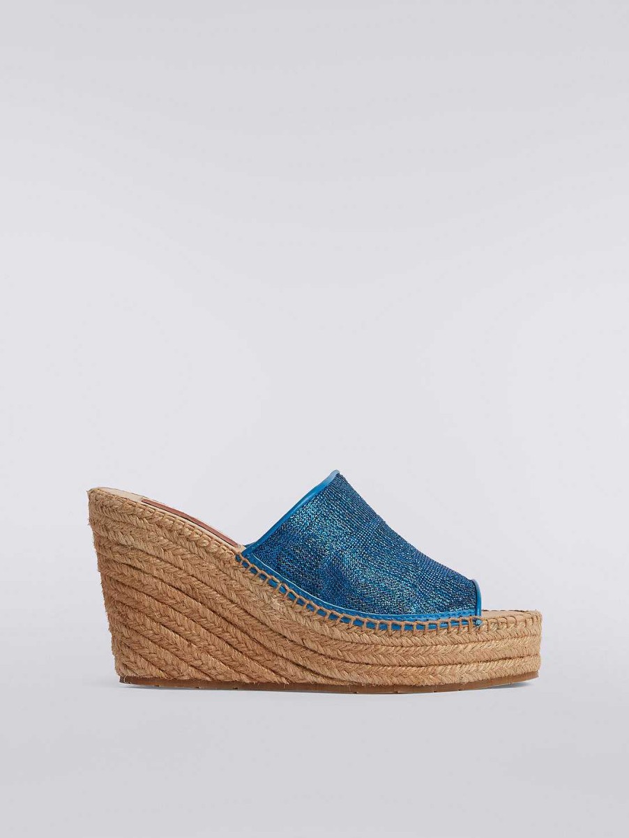 Donne Missoni Accessori | Espadrillas Con Zeppa E Fascia In Maglia Chevron Blu