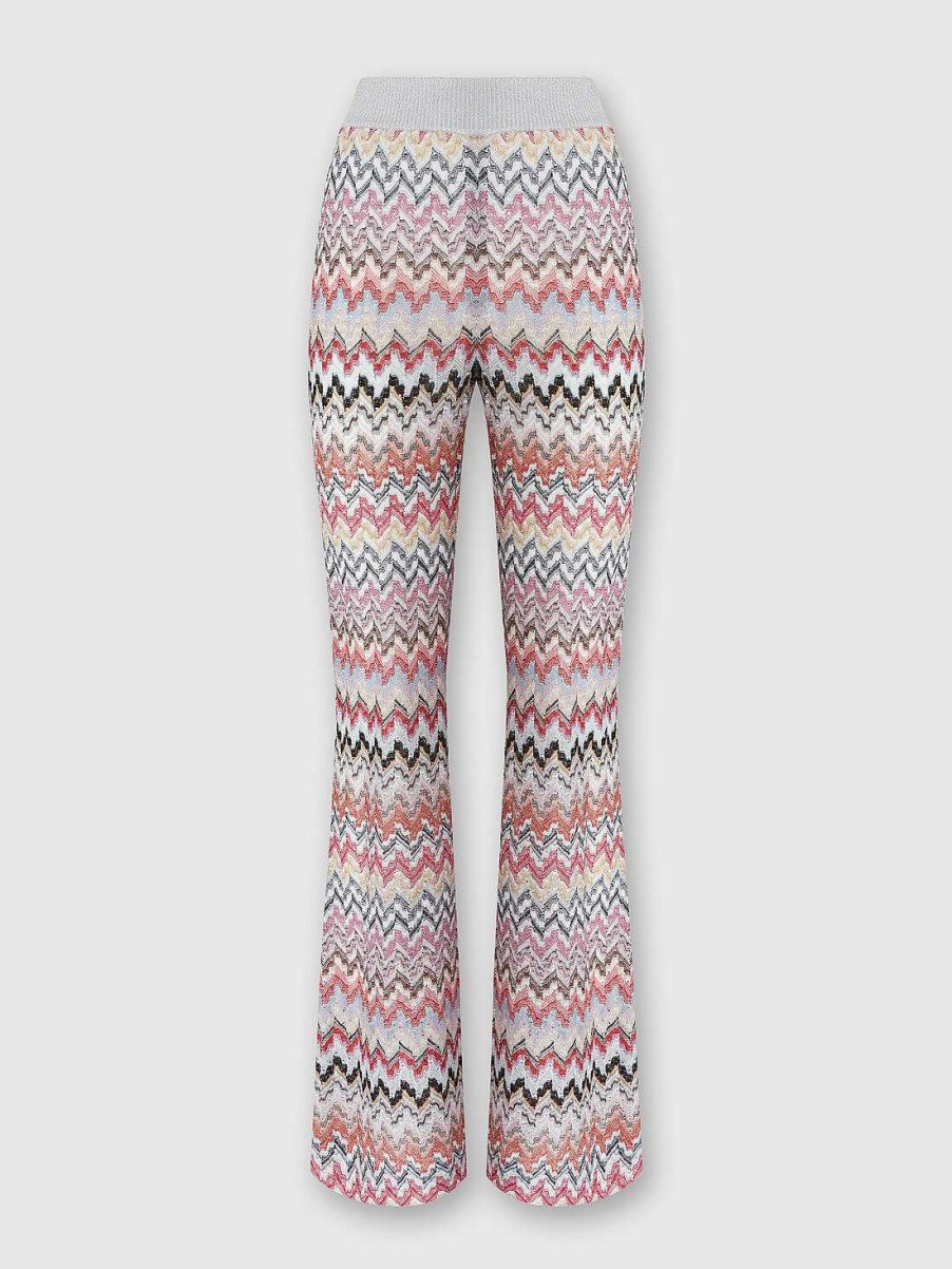 Donne Missoni Pantaloni | Pantaloni A Zampa In Misto Viscosa Lame A Zig Zag Multicolore