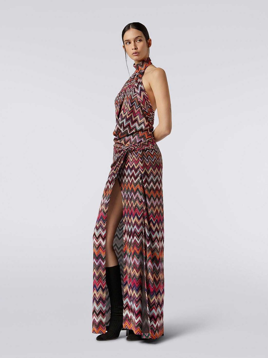 Donne Missoni Vestiti | Abito Lungo In Chevron Di Viscosa Con Lurex Multicolore