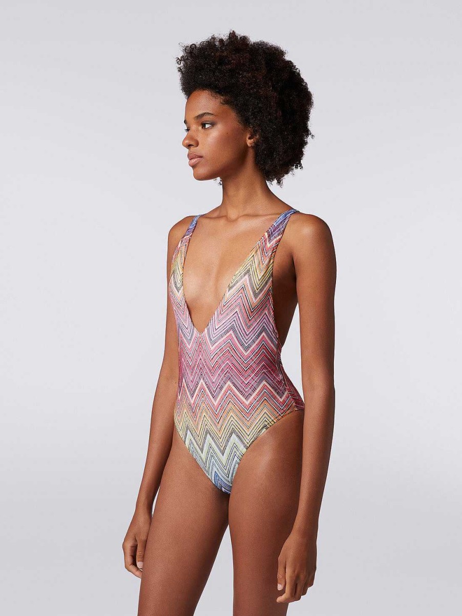 Donne Missoni Costumi Da Bagno | Costume Intero In Tessuto Con Stampa Zigzag Multicolore