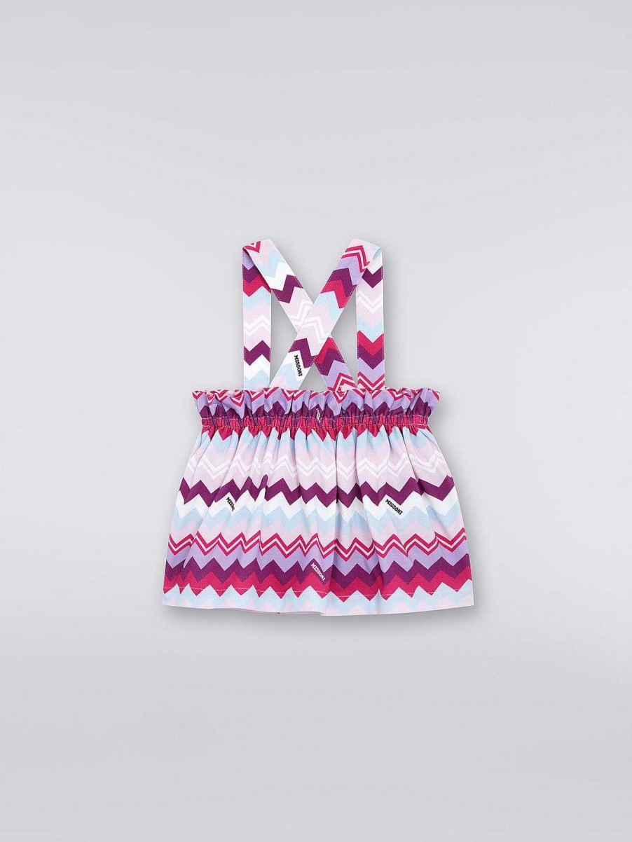 Ragazza (4-14 Anni) Missoni | Gonna In Misto Cotone A Zig Zag Con Bretelle Multicolore