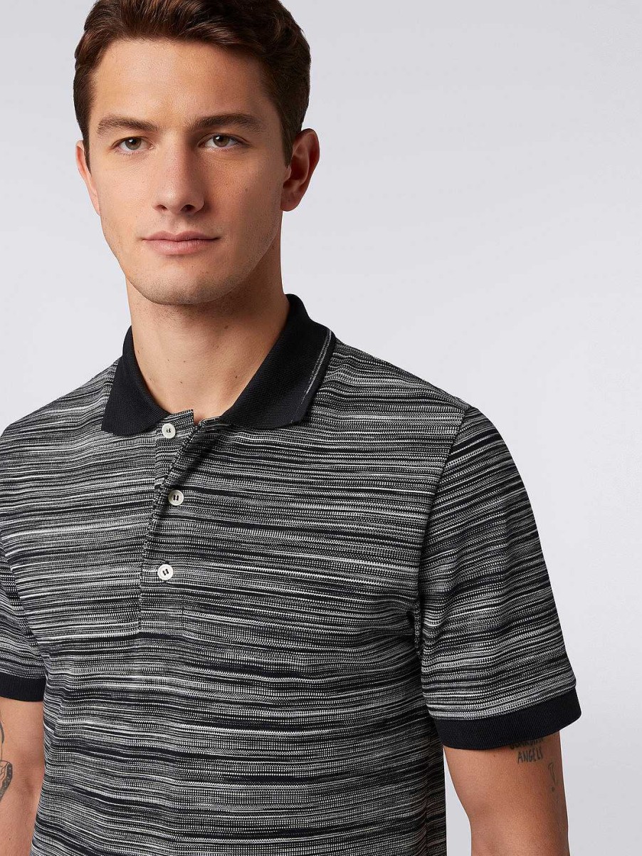 Uomini Missoni Polo E Magliette | Polo In Cotone Fiammato Con Dettagli In Tinta Unita Nero Bianco