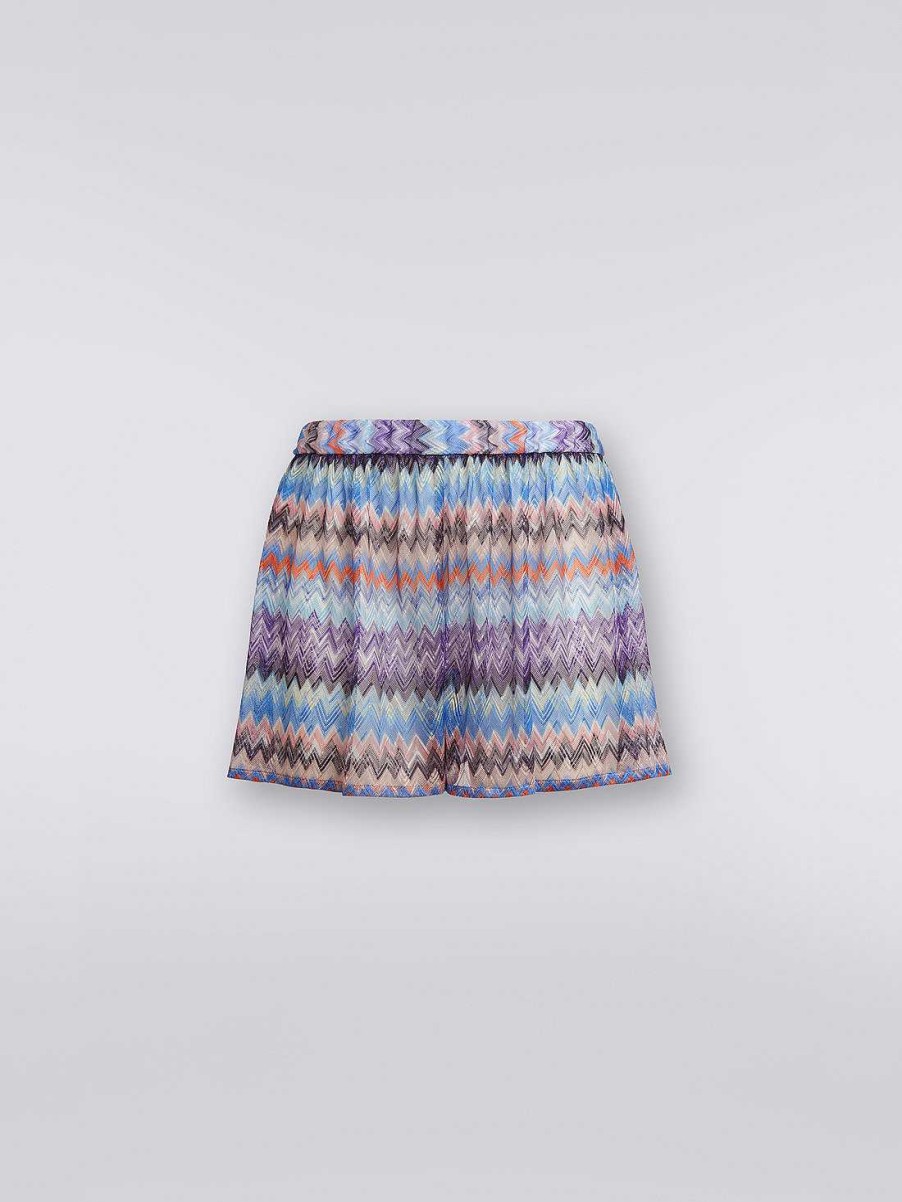 Donne Missoni Abbigliamento Da Spiaggia | Shorts Copricostume In Tulle Di Viscosa Chevron Chevron Ombra Blu