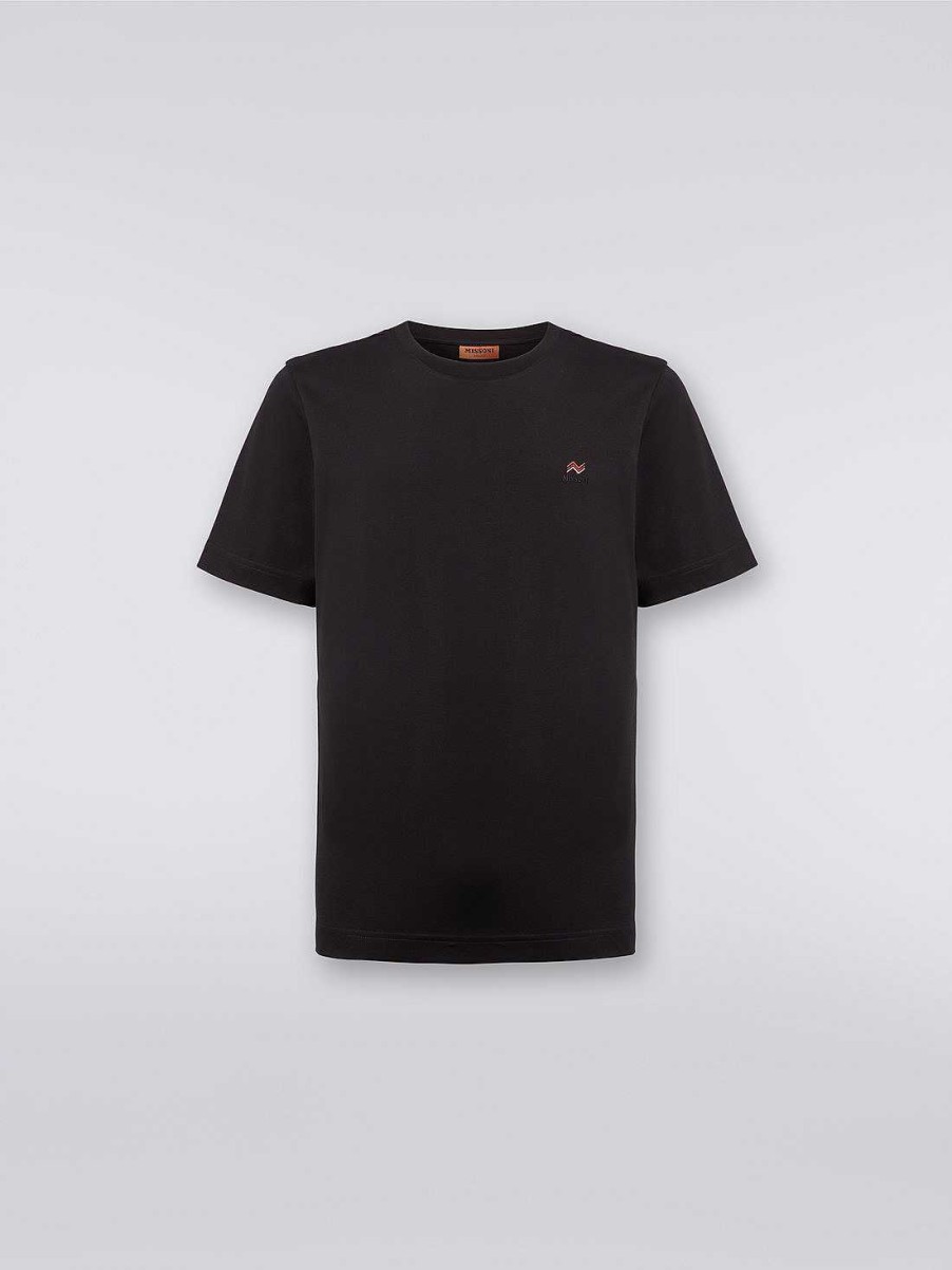 Uomini Missoni Polo E Magliette | T-Shirt Girocollo In Cotone Con Ricamo E Logo Nero