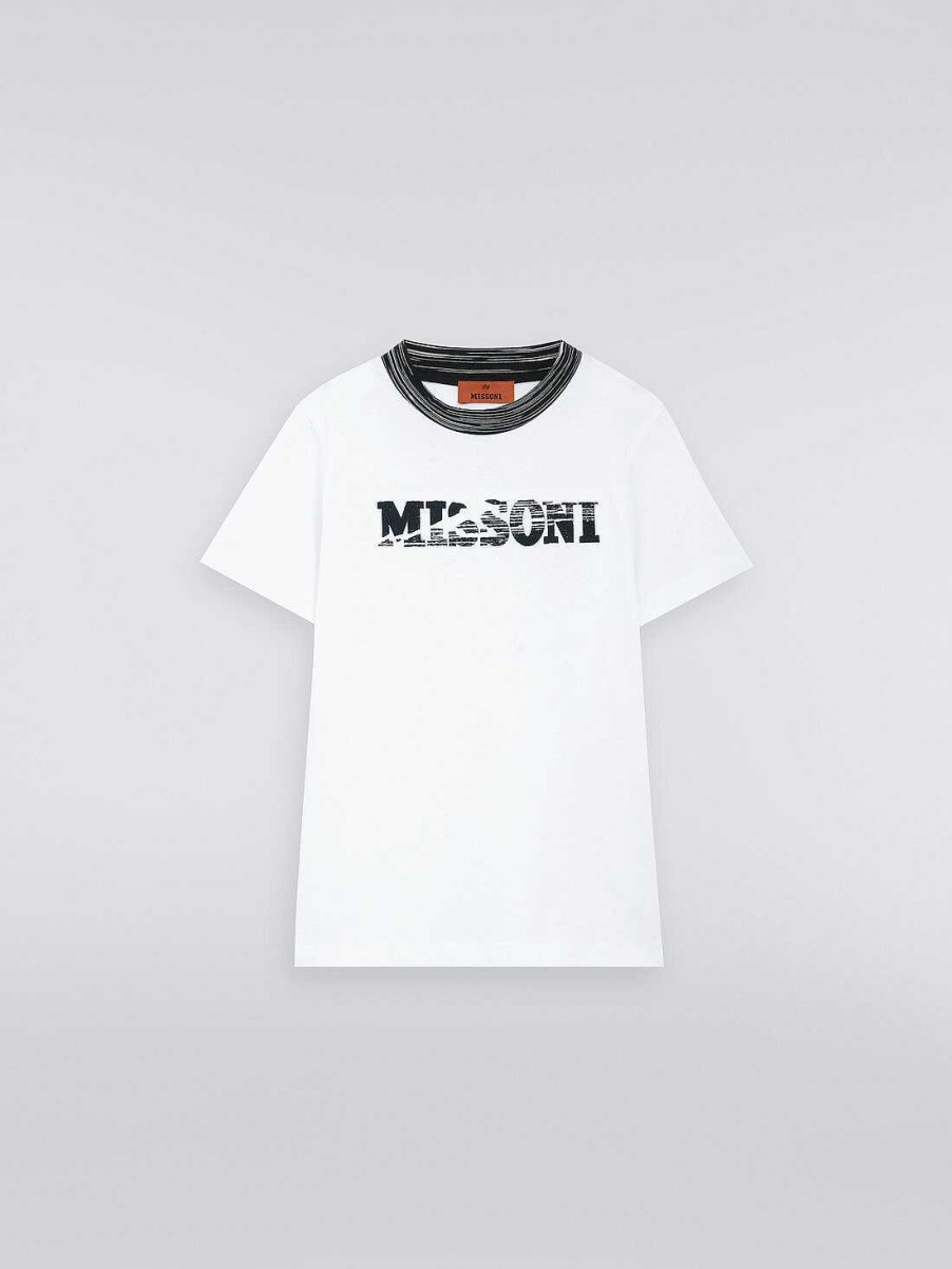 Ragazzo (4-14 Anni) Missoni | T-Shirt Girocollo In Cotone Nero Bianco