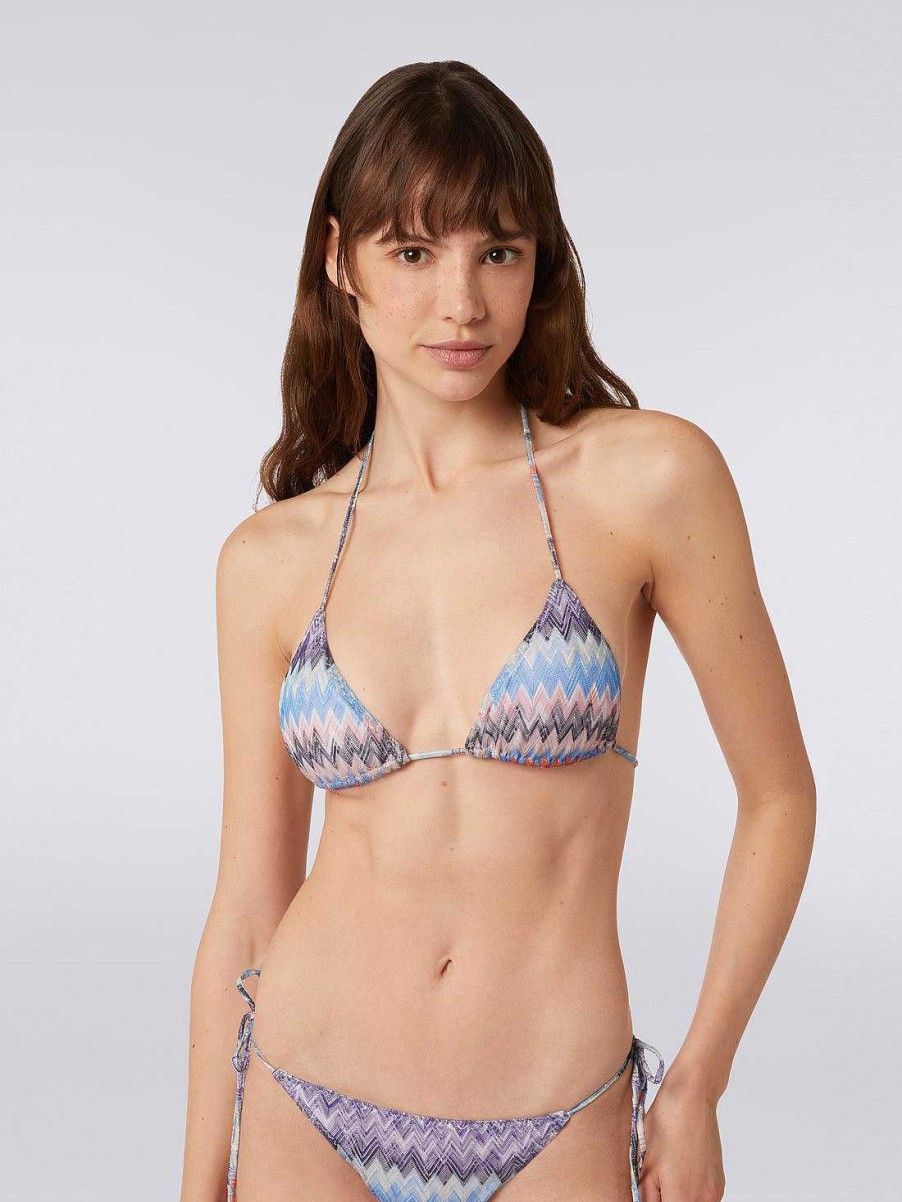 Donne Missoni Costumi Da Bagno | Bikini In Viscosa Fiammata Chevron Chevron Ombra Blu