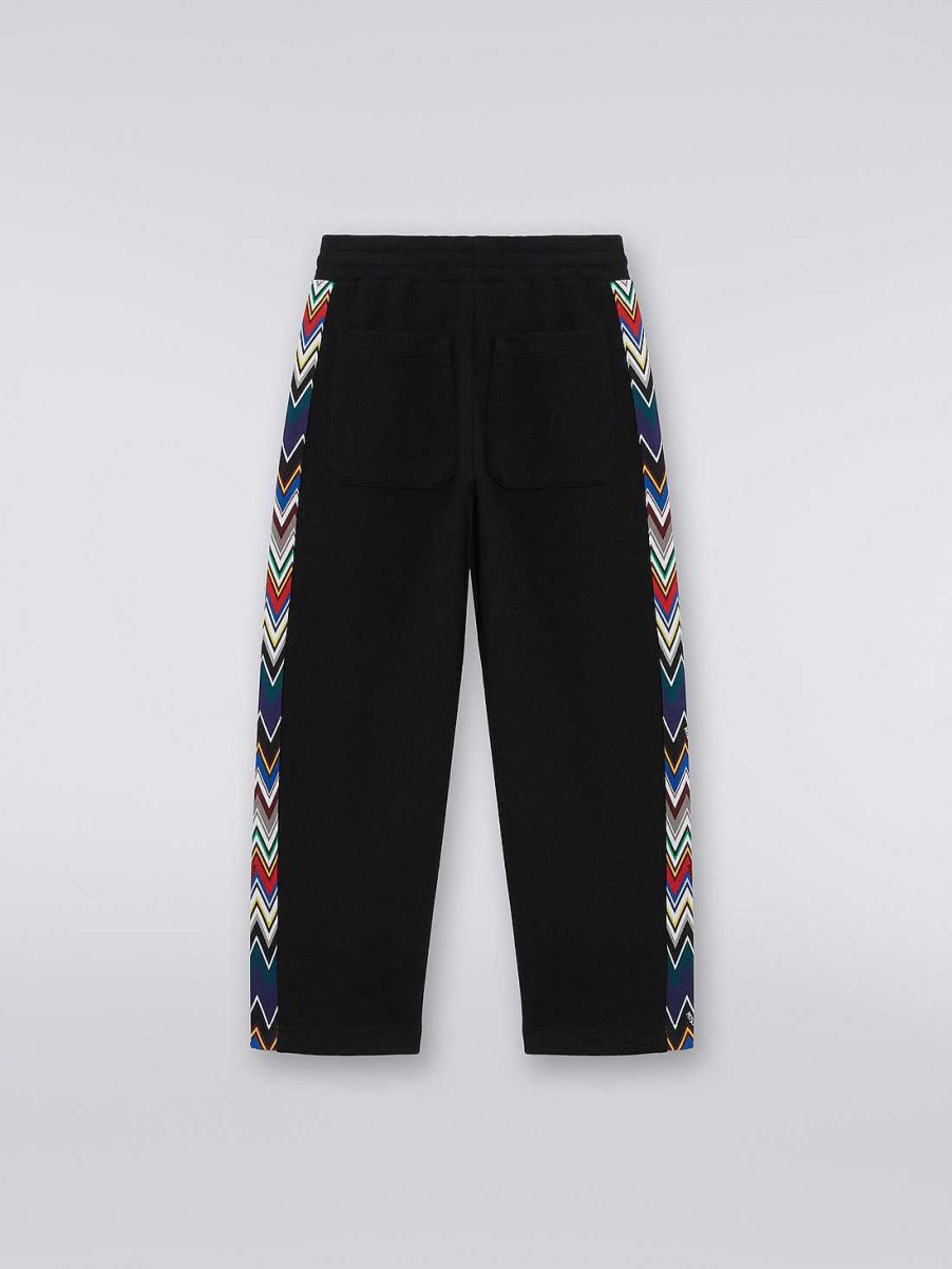 Ragazzo (4-14 Anni) Missoni | Joggers In Felpa Di Cotone Con Inserti Chevron Nero