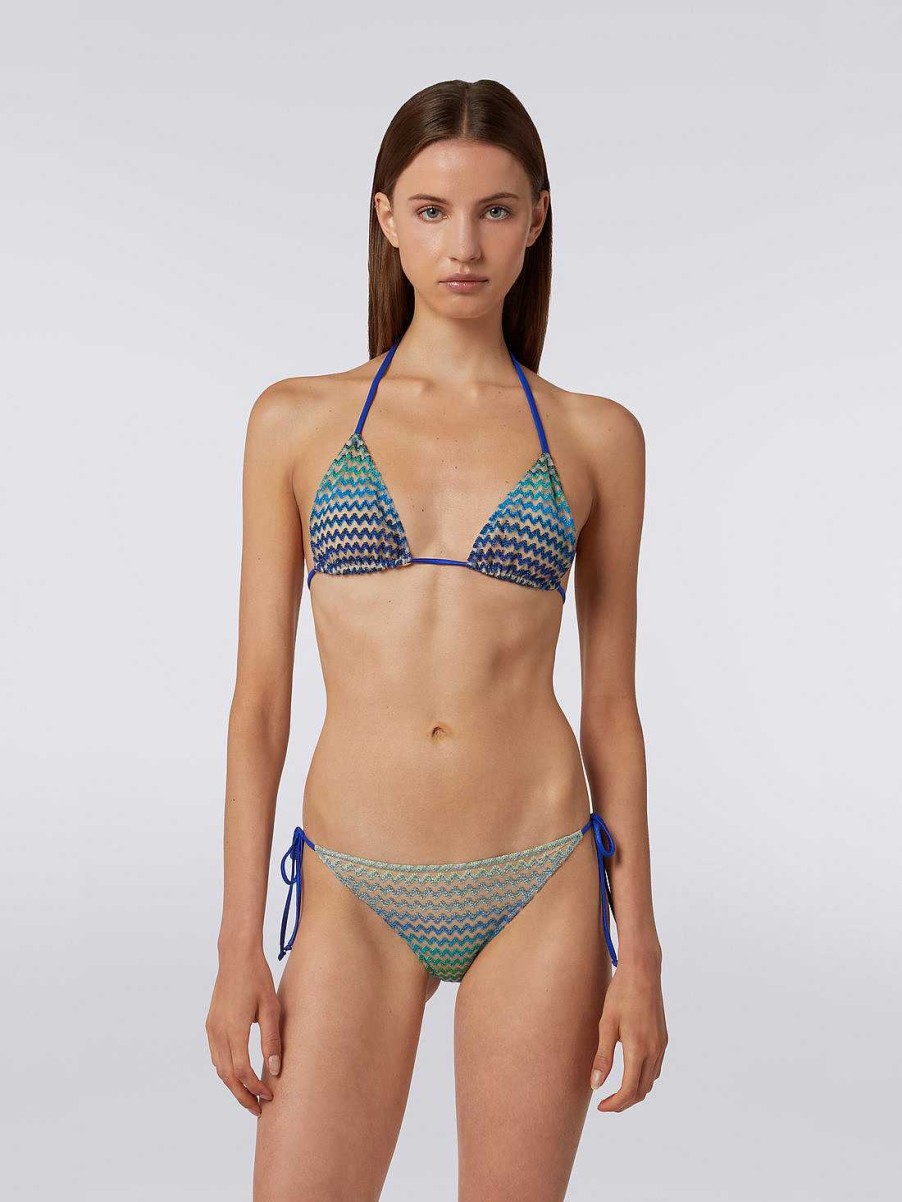 Donne Missoni Costumi Da Bagno | Bikini In Tulle Zig Zag Multicolore Blu