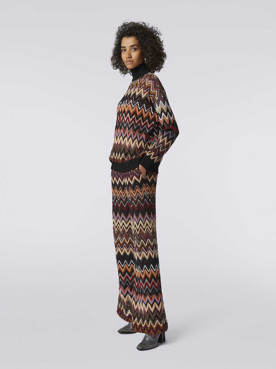 Donne Missoni Maglieria | Maglione Oversize A Collo Alto In Misto Lana Chevron Multicolore