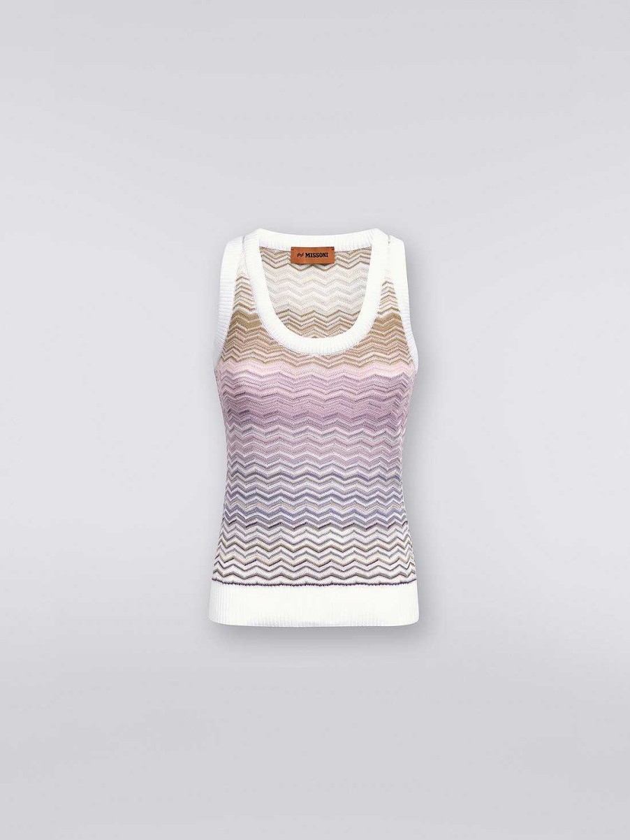 Donne Missoni T-Shirt E Top | Canotta In Cotone E Viscosa Chevron Multicolore