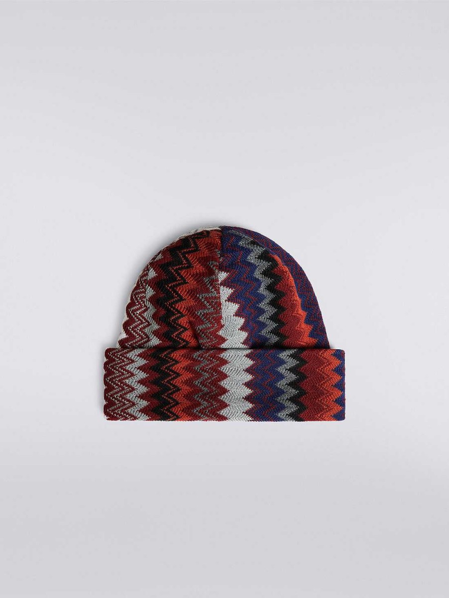 Uomini Missoni Cappelli | Berretto In Misto Lana A Zigzag Multicolore