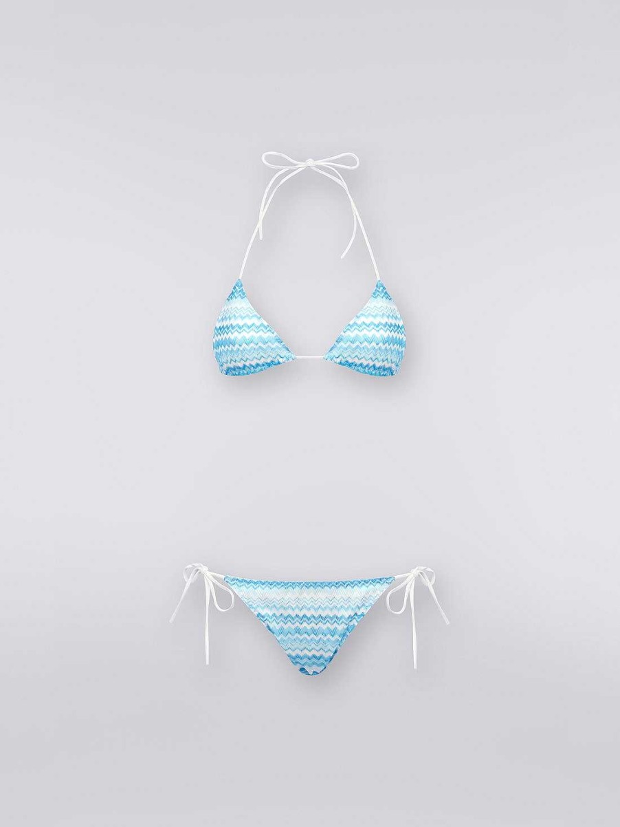 Donne Missoni Costumi Da Bagno | Bikini In Maglia Zig Zag Bicolore Cielo Blu