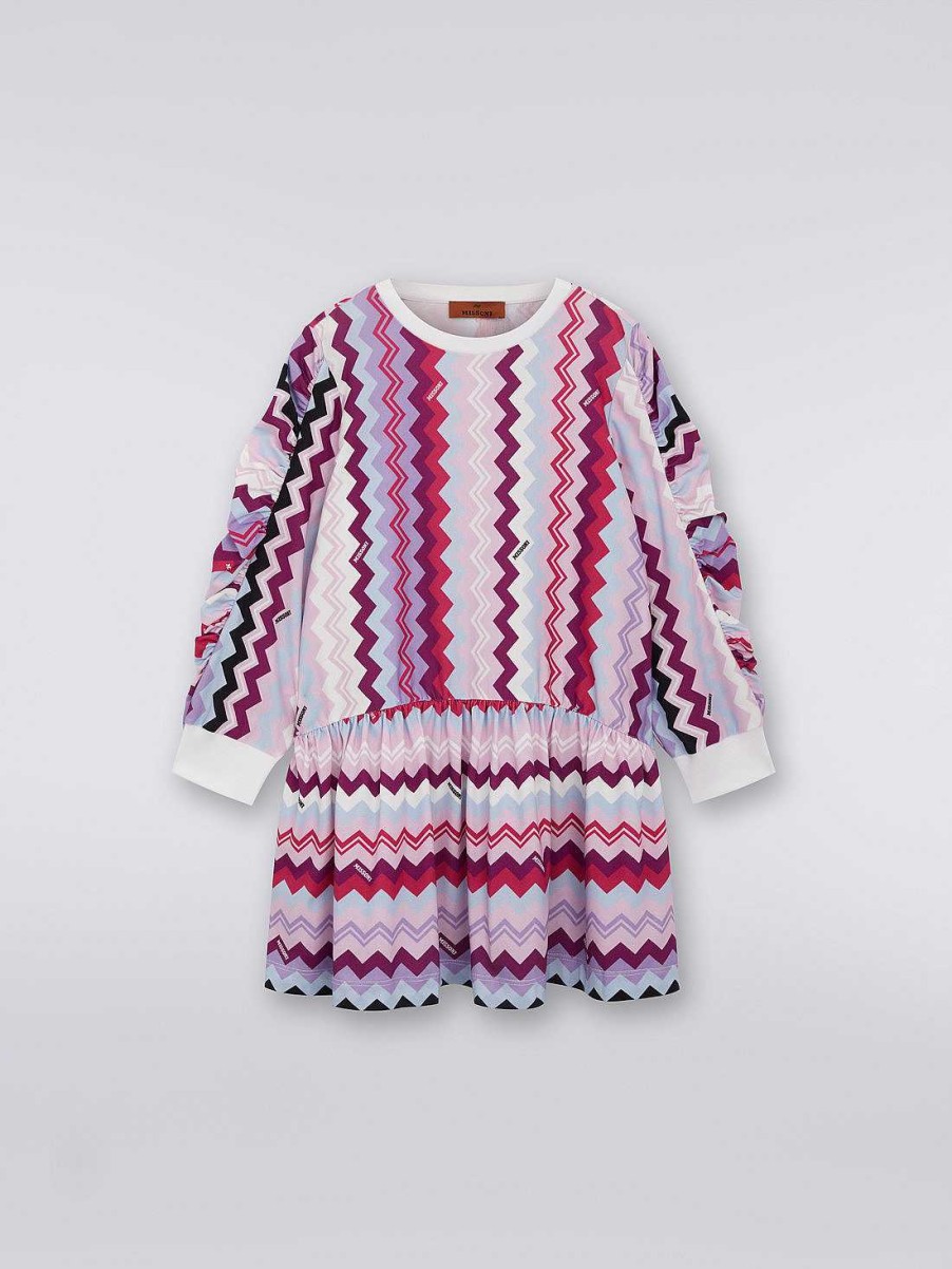 Ragazza (4-14 Anni) Missoni | Abito In Misto Cotone A Zig Zag Con Arricciature Multicolore