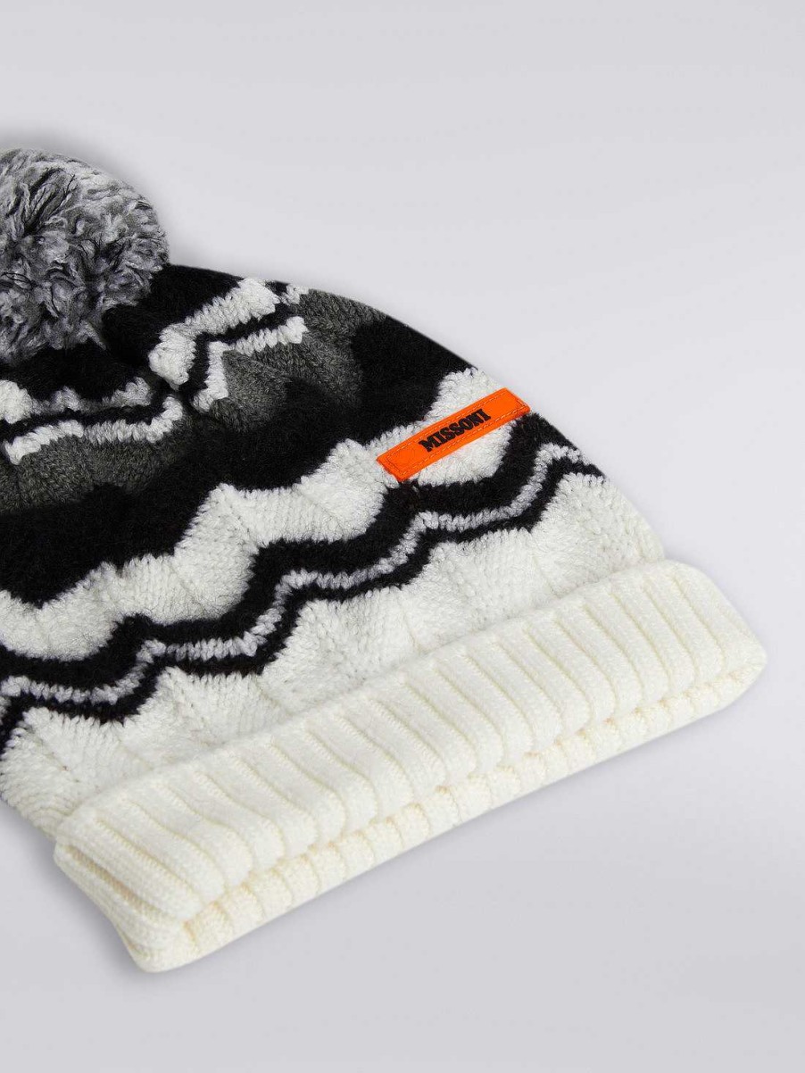 Ragazzo (4-14 Anni) Missoni | Cappello In Lana A Zigzag Nero Bianco