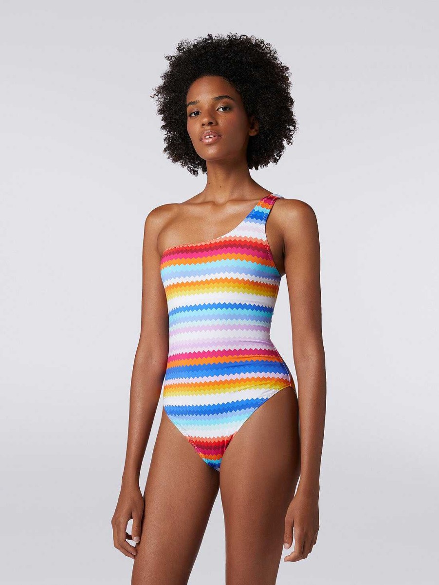 Donne Missoni Costumi Da Bagno | Costume Intero Monospalla Con Stampa Zigzag Multicolore