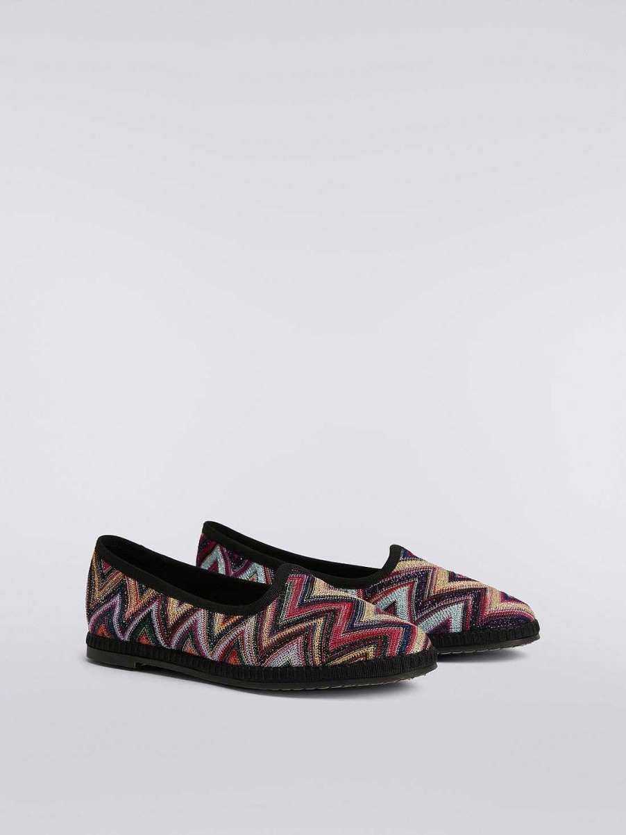 Donne Missoni Scarpe | Friulane In Tessuto Chevron Con Lurex Multicolore