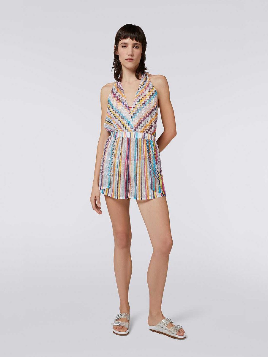 Donne Missoni Abbigliamento Da Spiaggia | Copricostume Corto Chevron In Misto Viscosa Multicolore