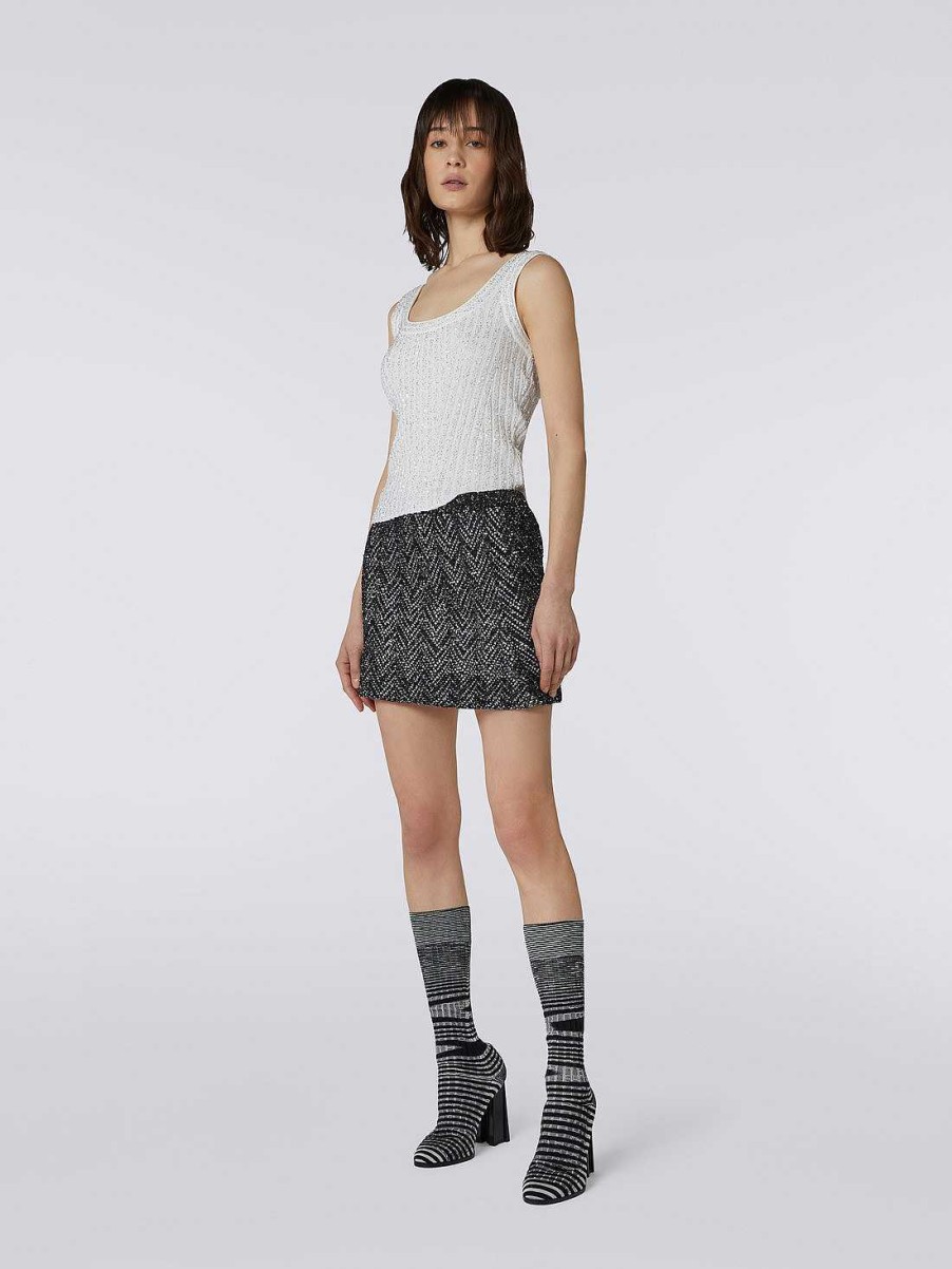 Donne Missoni T-Shirt E Top | Canotta In Misto Viscosa Con Paillettes Bianco