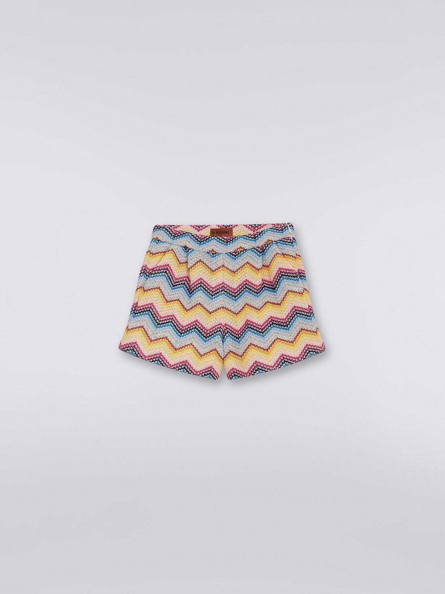 Ragazza (4-14 Anni) Missoni | Shorts In Misto Cotone Lavorato All'Uncinetto Chevron Multicolore