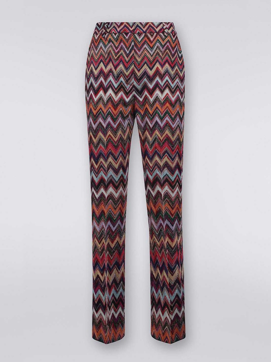 Donne Missoni Pantaloni | Pantaloni In Viscosa Con Fantasia Zigzag E Lurex Multicolore