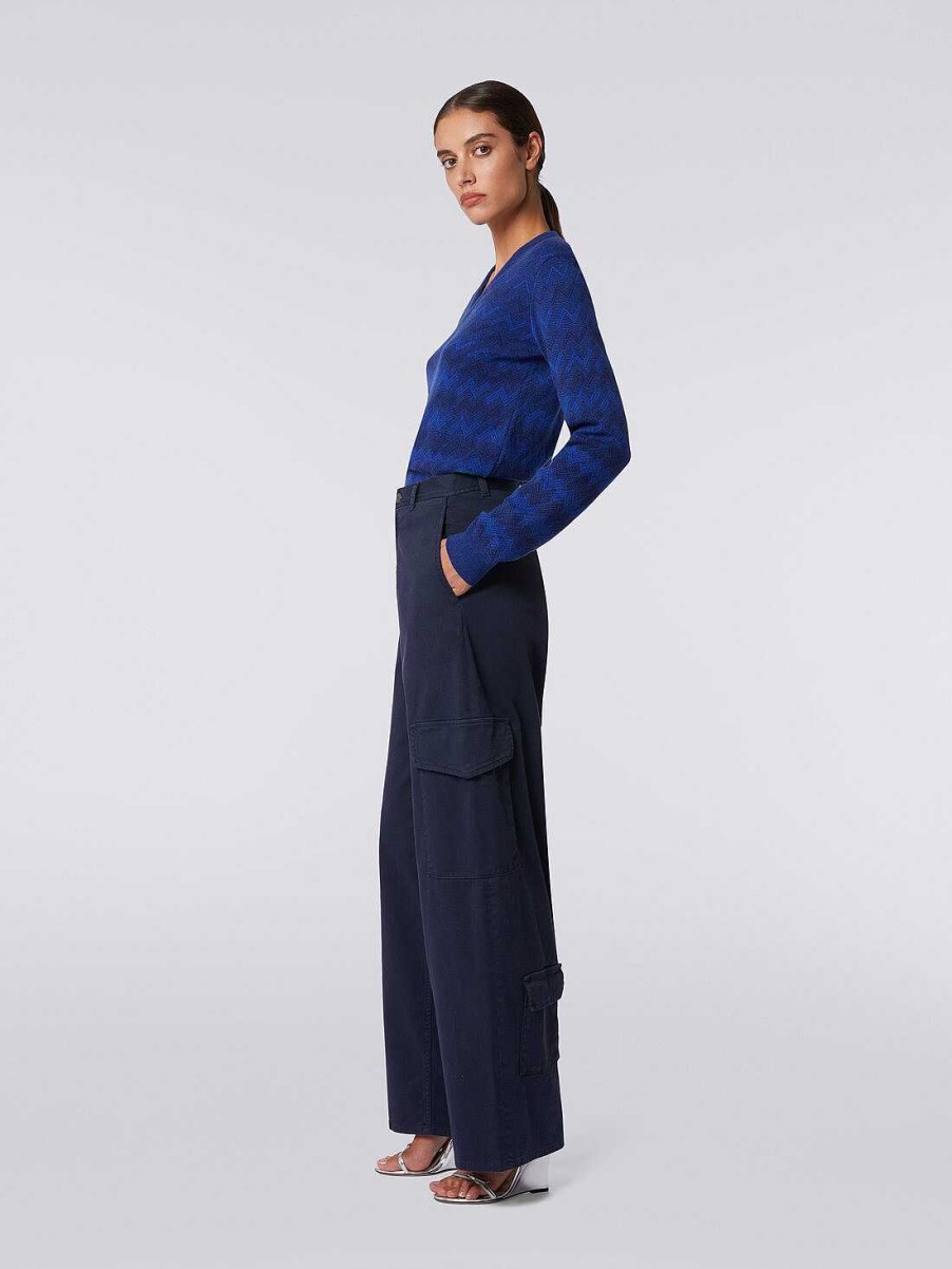 Donne Missoni Pantaloni | Pantaloni Cargo In Cotone Blu Scuro