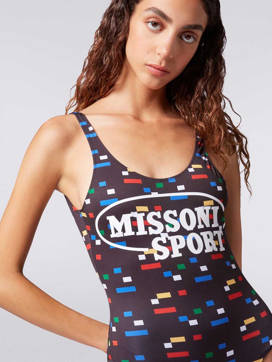 Donne Missoni Costumi Da Bagno | Costume Intero Sportivo Con Stampa Pixel Nero E Multicolore