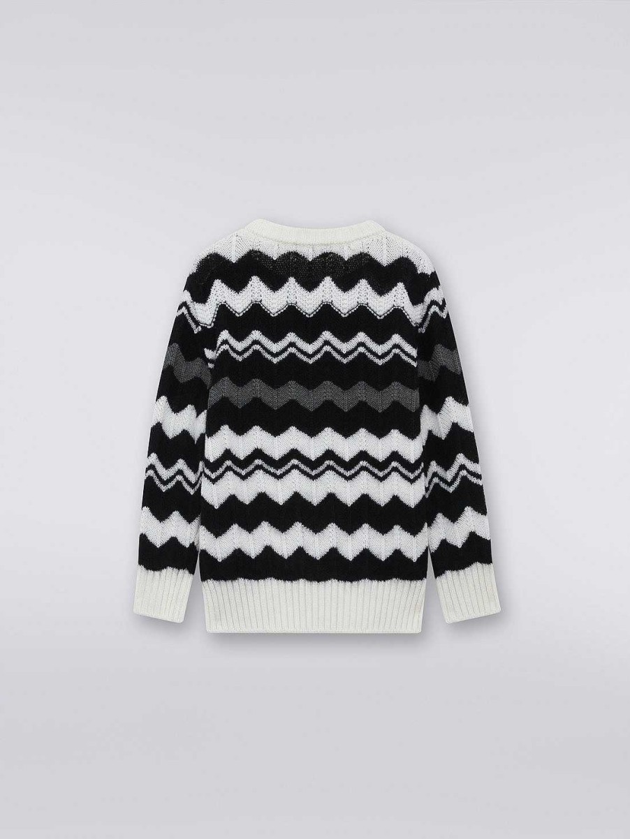 Ragazza (4-14 Anni) Missoni | Maglia Girocollo In Lana A Zig Zag Nero Bianco