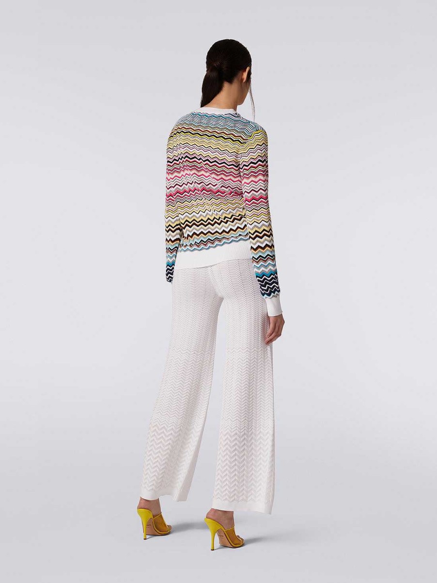 Donne Missoni Maglieria | Maglia Girocollo In Cotone E Viscosa Chevron Multicolore