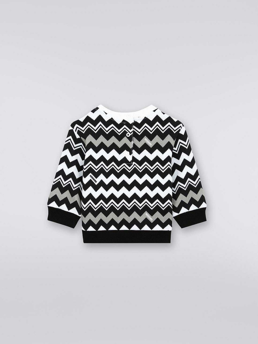 Ragazzo (4-14 Anni) Missoni | Felpa Girocollo In Cotone Zigzag Nero Bianco