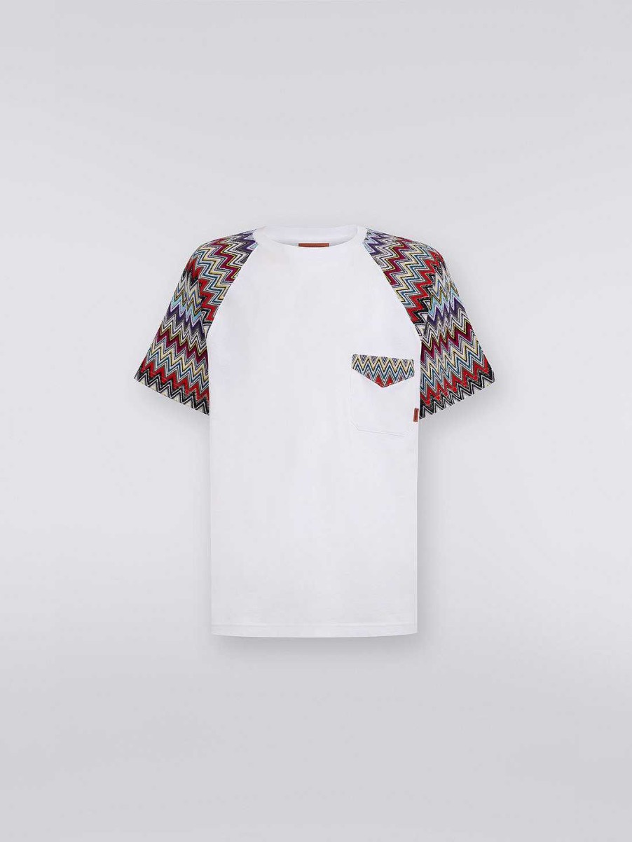 Uomini Missoni Polo E Magliette | T-Shirt Girocollo In Cotone Con Inserti In Maglia Bianco