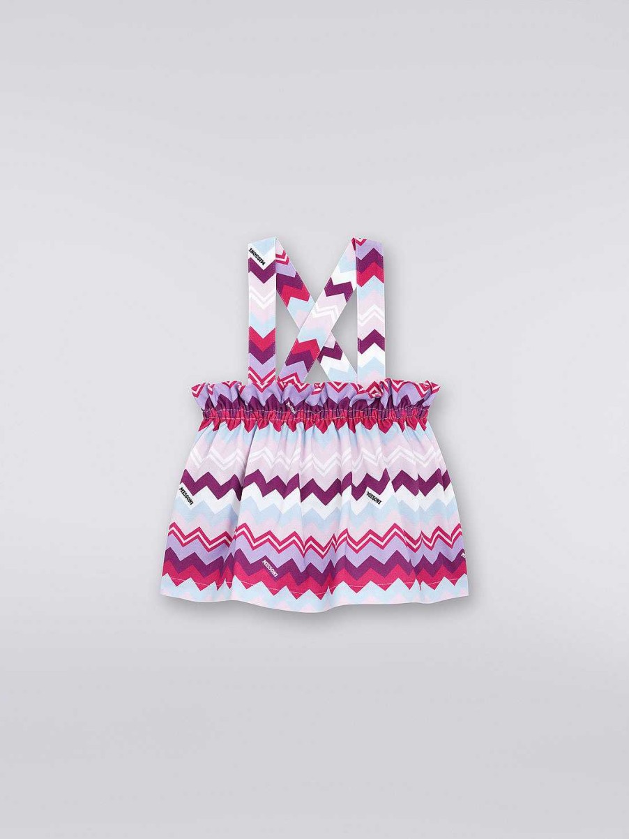 Ragazza (4-14 Anni) Missoni | Gonna In Misto Cotone A Zig Zag Con Bretelle Multicolore