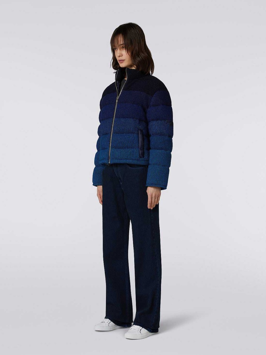 Donne Missoni Vestiario | Giubbotto Cropped In Misto Cotone Imbottito Degrade Nero Blu