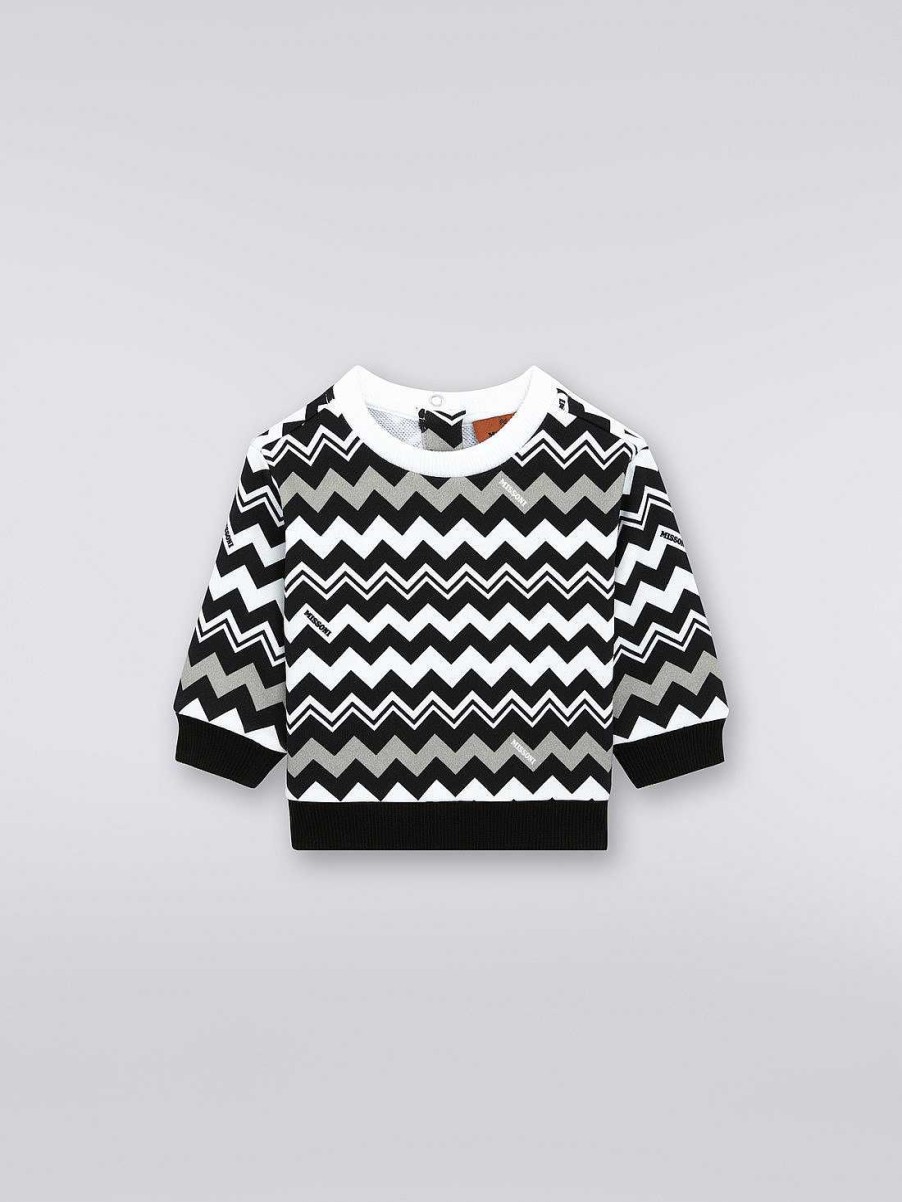 Ragazzo (4-14 Anni) Missoni | Felpa Girocollo In Cotone Zigzag Nero Bianco