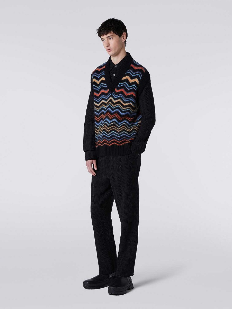 Uomini Missoni Maglieria | Gilet In Lana E Mohair Chevron Multicolore