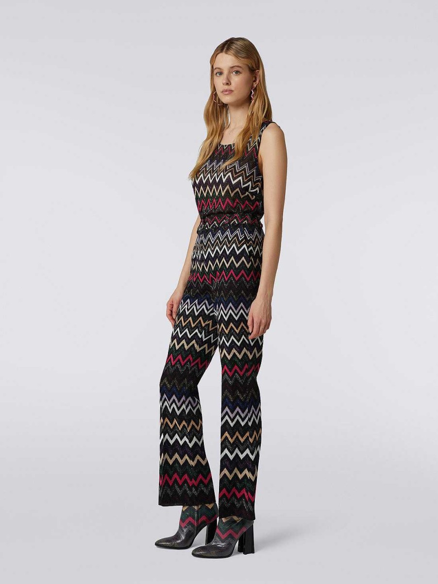 Donne Missoni Pantaloni | Pantaloni In Viscosa Con Fantasia Zigzag E Lurex Multicolore