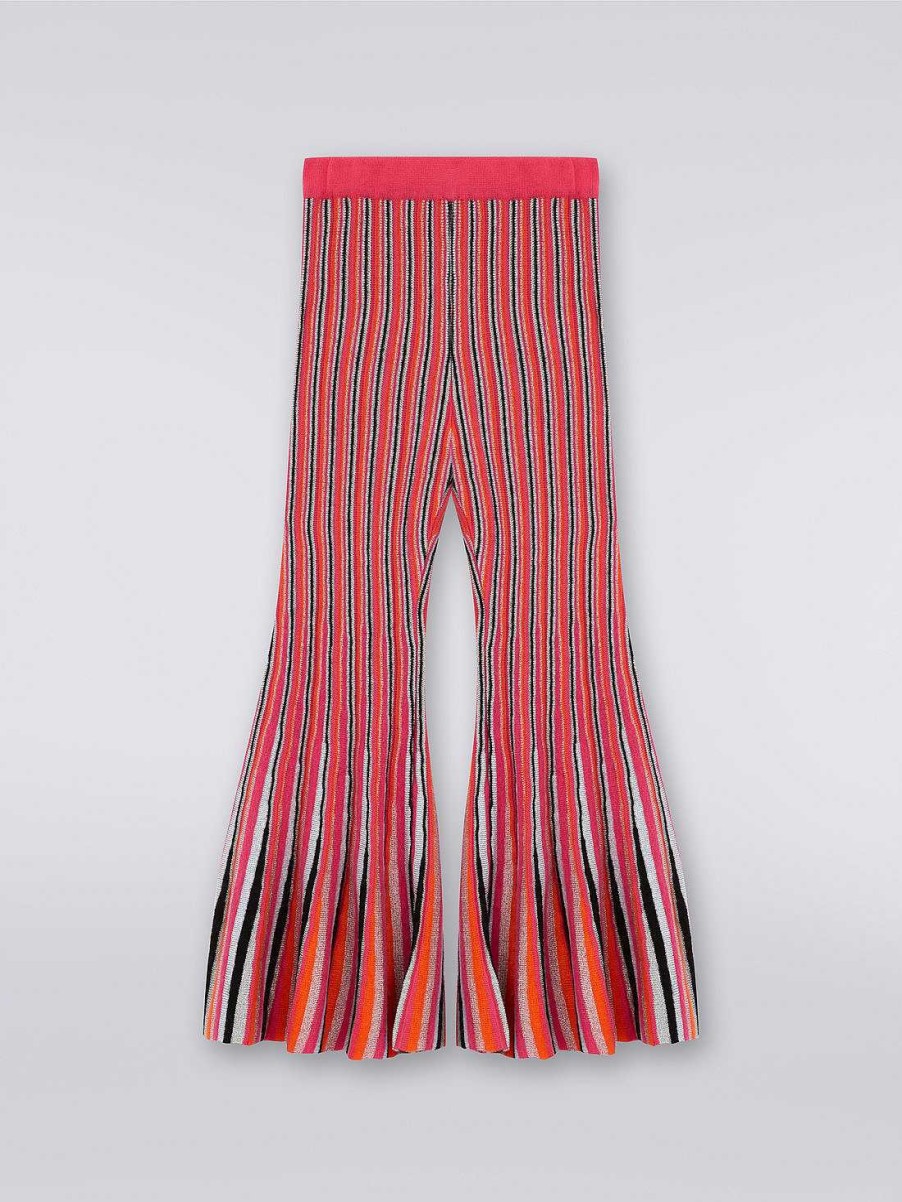 Ragazza (4-14 Anni) Missoni | Pantaloni Svasati In Misto Viscosa A Righe Verticali Con Lurex Multicolore