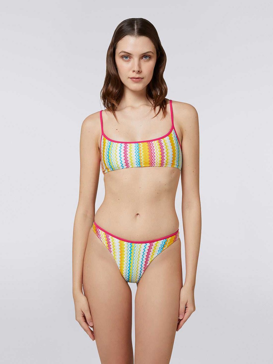 Donne Missoni Costumi Da Bagno | Bikini In Misto Nylon Con Stampa Zigzag Multicolore