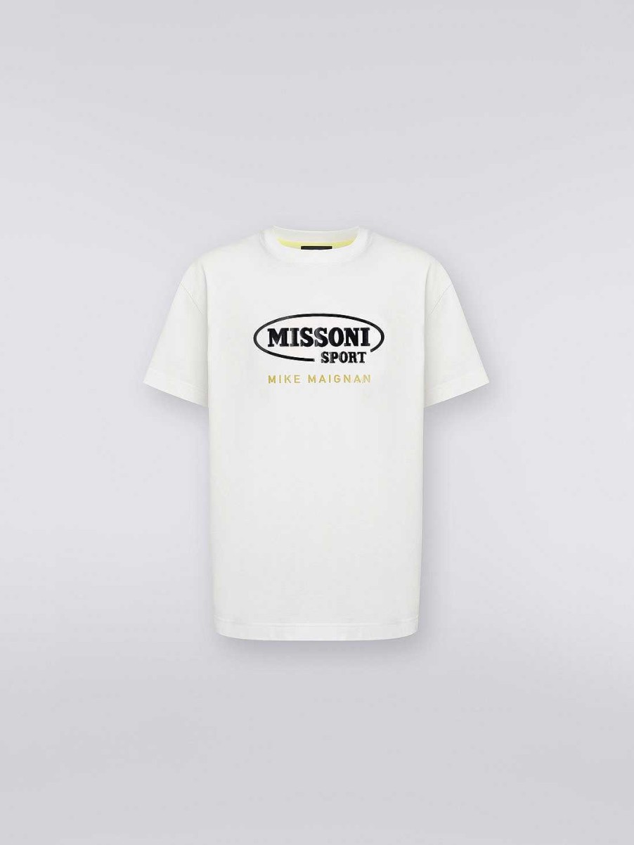 Uomini Missoni Polo E Magliette | T-Shirt Girocollo In Cotone Con Logo In Collaborazione Con Mike Maignan Bianco