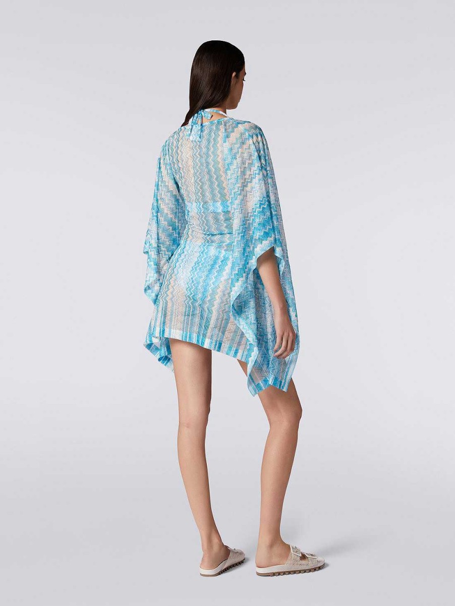 Donne Missoni Abbigliamento Da Spiaggia | Copricostume Corto Caftano Chevron Cielo Blu